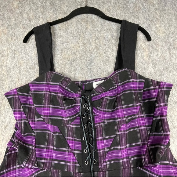 Unique Vintage Purple Black Plaid Corset Swing Flare Rockabilly Pinup Dress - XL - Picture 4 of 13